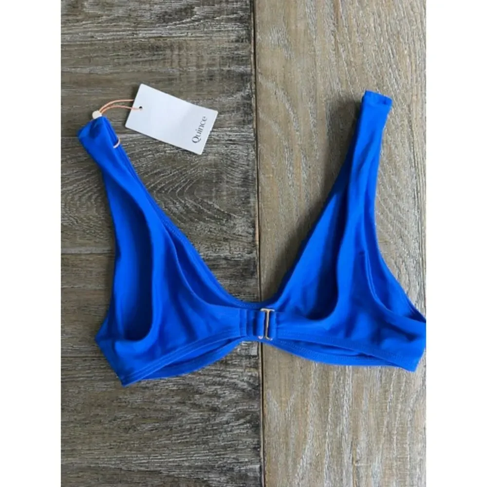 Quince NWT Italian Plunge Bikini Top Small Electric Blue